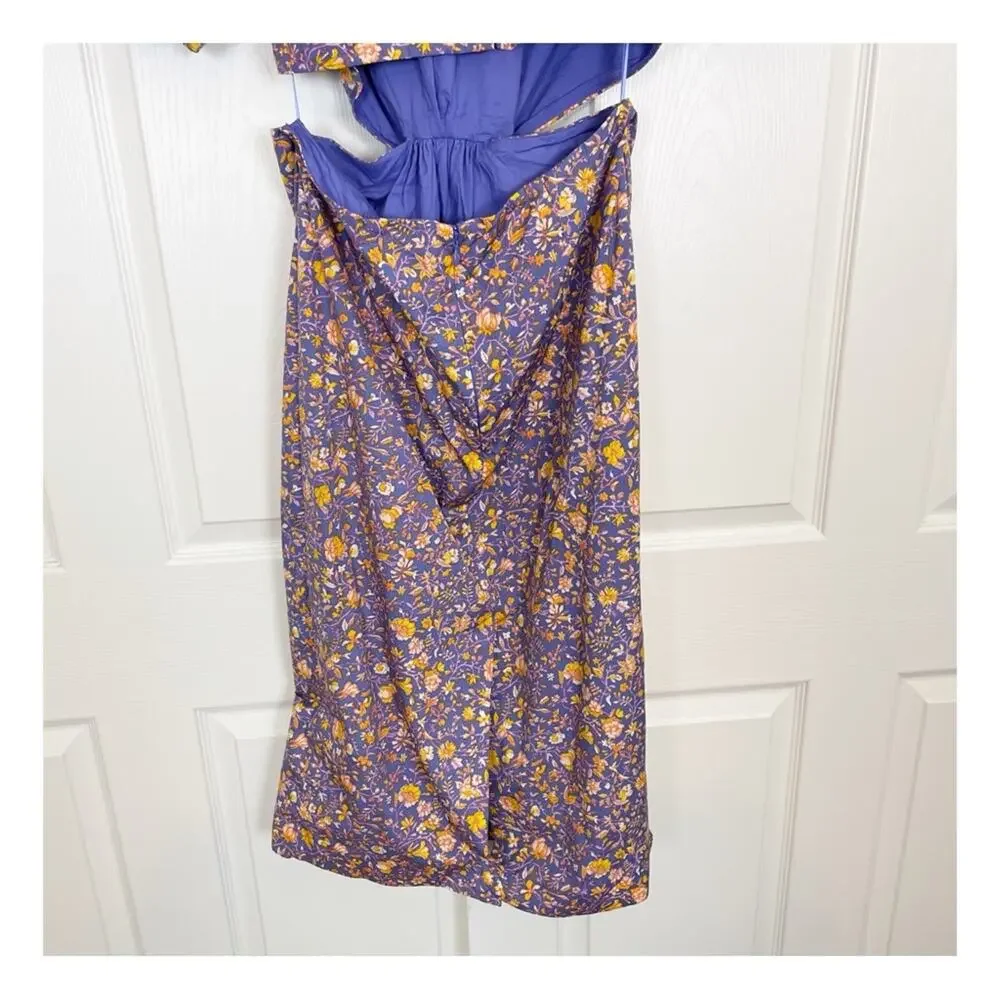 J. Crew Midnight Floral Cutout Midi Dress Puff Sleeve Cotton Poplin NWOT Sz 10